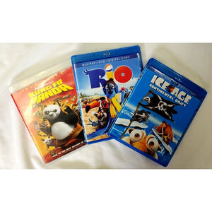 Family Movie Lot of 3 Kung Fu Panda-Rio-Ice Age Continental Drift Blu-Ray+ DVD